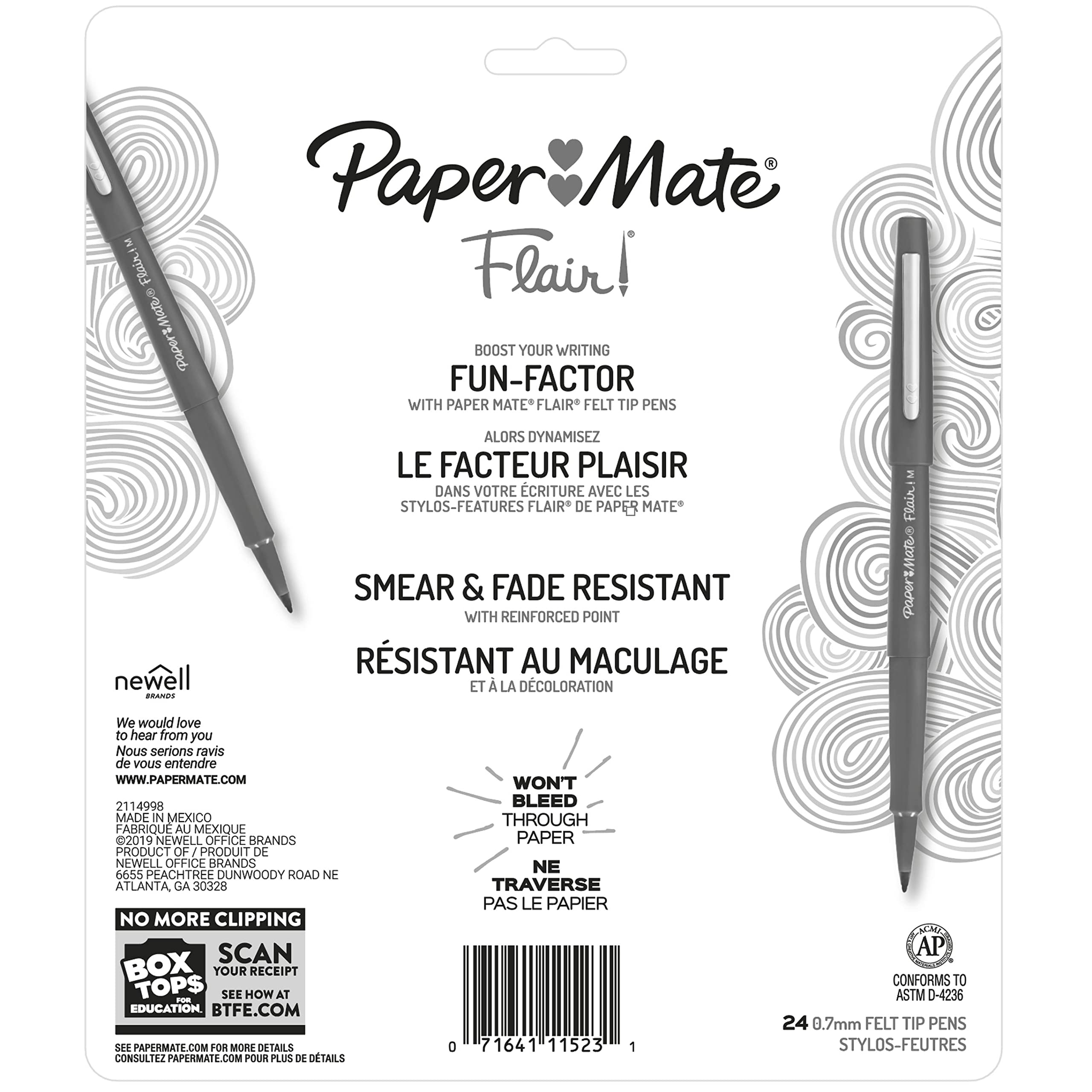 Paper Mate Felt Tip Pens, Flair Marker Pens, Medium Point, Assorted, 24 Count - Home, Office, Back to School, Teacher Supplies