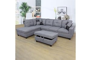 FUOROLA Lavino L Shape Sectional Sofa for Living Room with Ottoman for Apartment, Game Room, Guest Room and Office