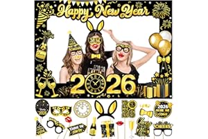 LECONCES New Years Eve Decorations 2026, Giant Happy New Year Selfie Frame, 18pcs New Year Photo Booth Props, Happy New Year Decorations 2026, Funny New Year Eve Party Supplies 2026