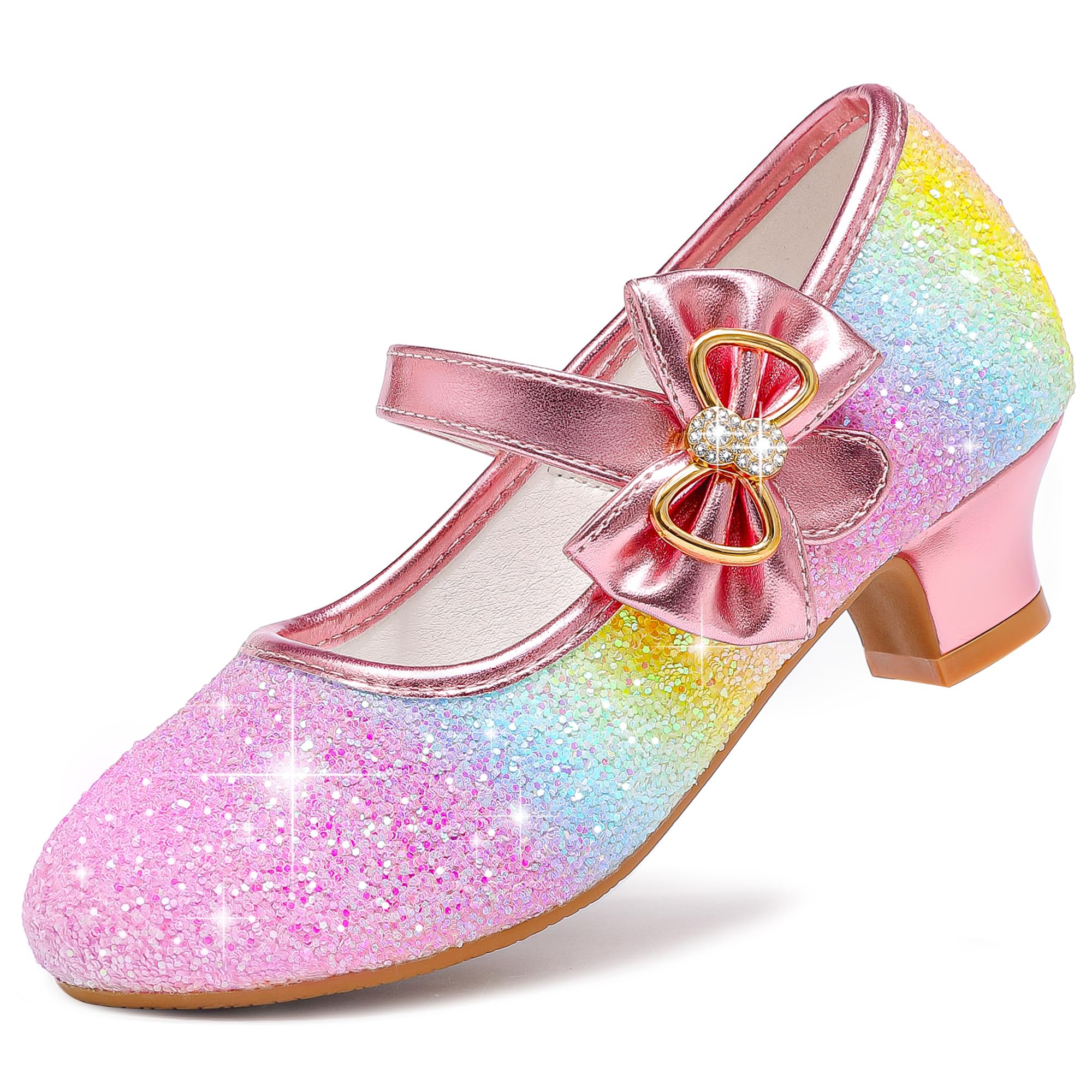 Photo 1 of Dufannie High Heels for Kids Rainbow Shoes for Girls Flats Princess Dress Shoes for Little Flower Girl Toddler Heel Wedding Party Easter Church Halloween(3303 Rainbow 11)