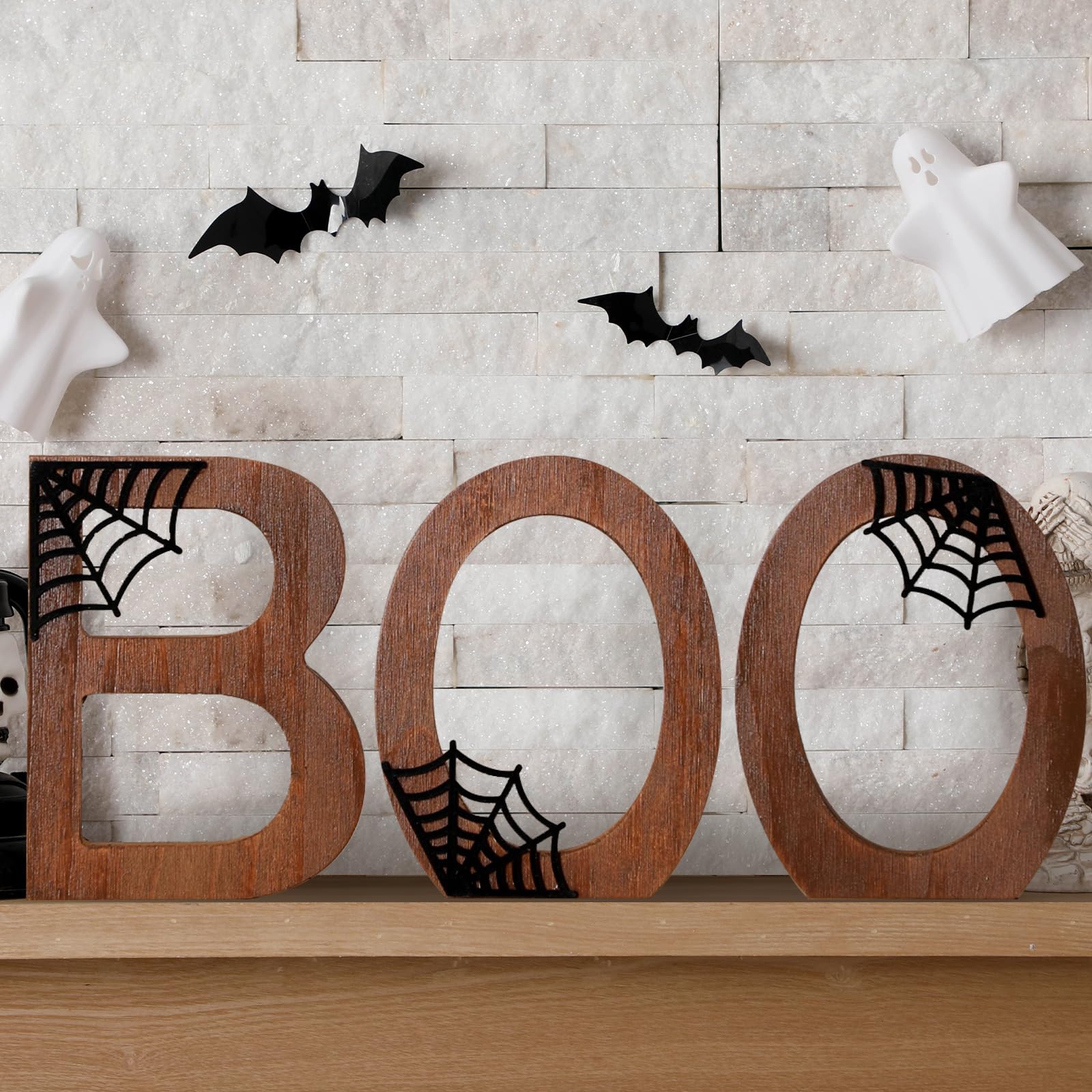Rustic Boo Sign Bucherry 3 Pcs Halloween Boo Sign Table Decorations Wooden Happy Boo ...