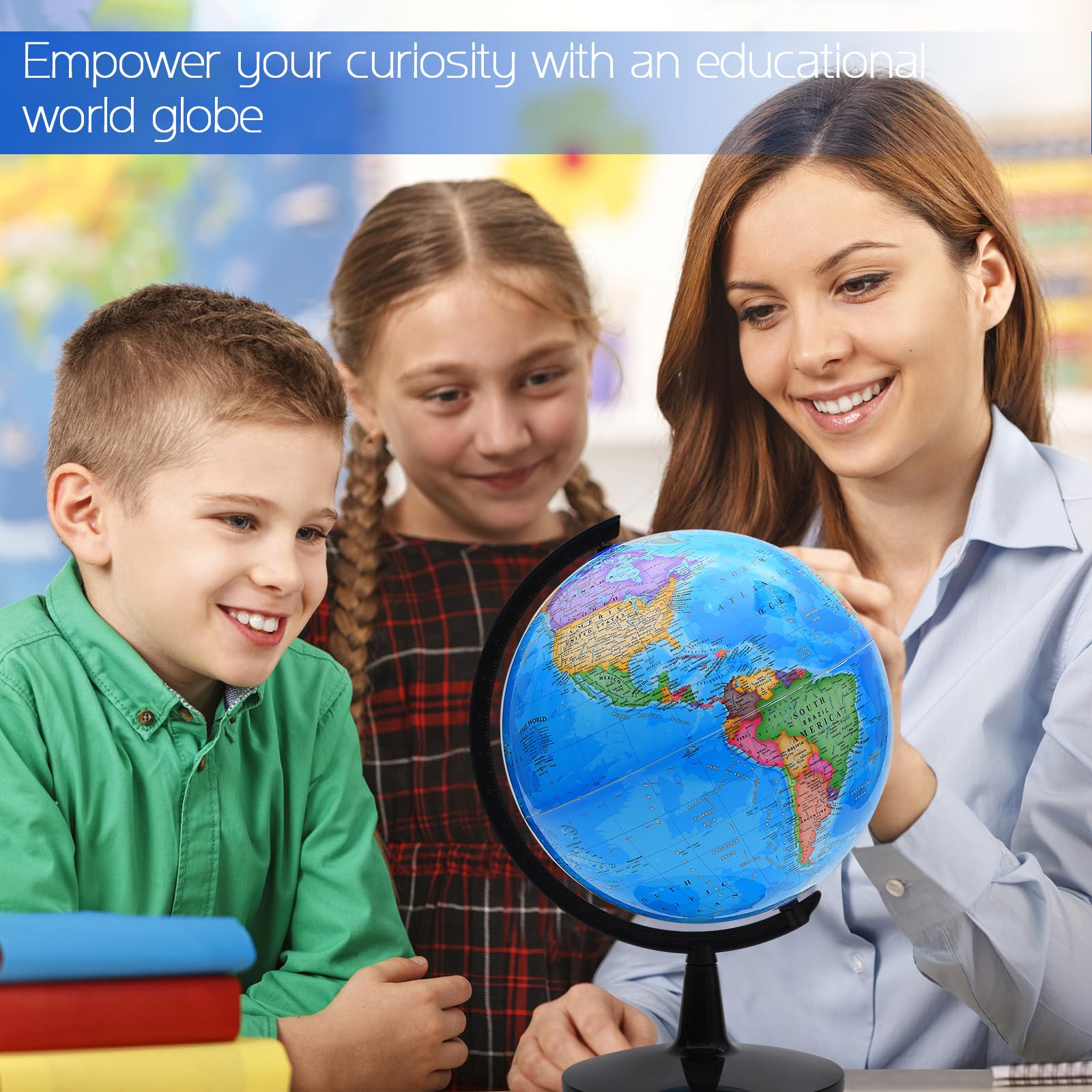 World Globe for Kids Learning, 12 inch Interactive Globe for Children with Stand, Self-Assembled Spinning World Globes for Adults, Decorative Kids Room, Students Desk, Classroom, Adults Office