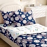 Yadangxiawa Kids Comforter Set,Zipper Bedding Twin for Boys,Baseball Printed Comforter Set with Balls Fitted Sheets and Pillowcases for All Season(Baseballs)