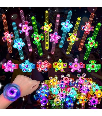 12 Bracelets LED Lumineux Avec Strass – Tourne-tourne Clignotants, Réglables, Pour Fêtes, Sacs D'anniversaire Et Récompenses