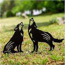 Howling Wolf Metal Garden Stakes - Outdoor Animal Silhouette Decor For Lawn & Patio