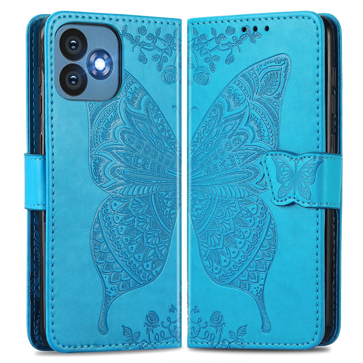 MOJIA Leather Case for Oukitel C53, Premium Leather Flip Wallet Phone Cover with TPU Inner Shell and Card Holder [Gift Wrist Strap]. Blue