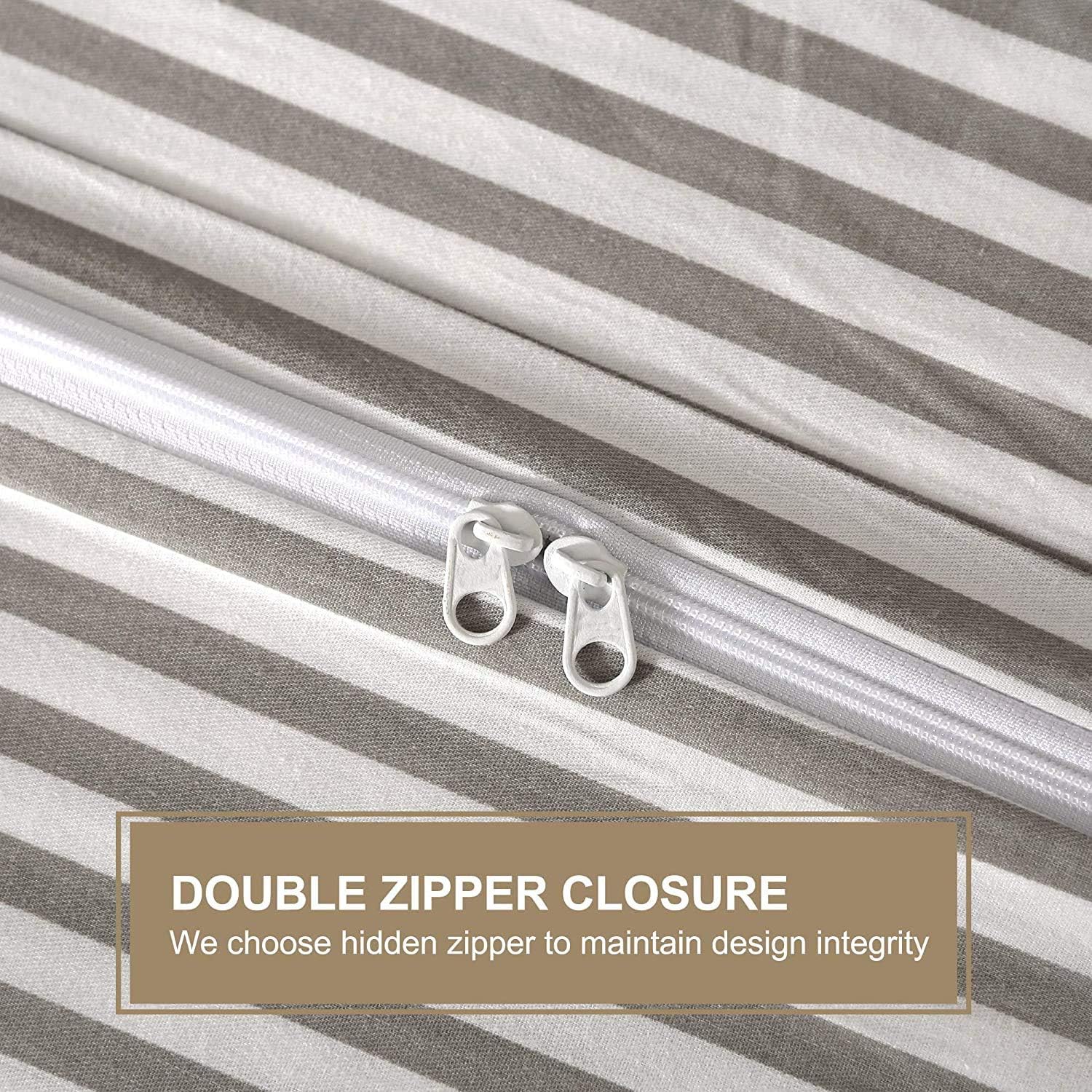 JELLYMONI 100% Natural Cotton 3pcs Striped Duvet Cover Sets,White Duvet Cover with Grey Stripes Pattern Printed Comforter Cover,with Zipper Closure & Corner Ties(Queen Size): Kitchen & Dining