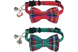 STMK 2 Pack Christmas Cat Collars With Bell, Breakaway Holiday Kitten Collars With Bowtie, Santa Tree for Cats Costumes Outfits (Red and Green)