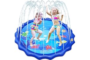 GINMIC Splash Pad,68 Inch Sprinkler Splash Pad Toys for Dogs and Kids, Inflatable Wading Pool Kids Sprinkler Play Mat with Funny Ring Toss Game, Summer Outdoor Water Toys for Toddlers
