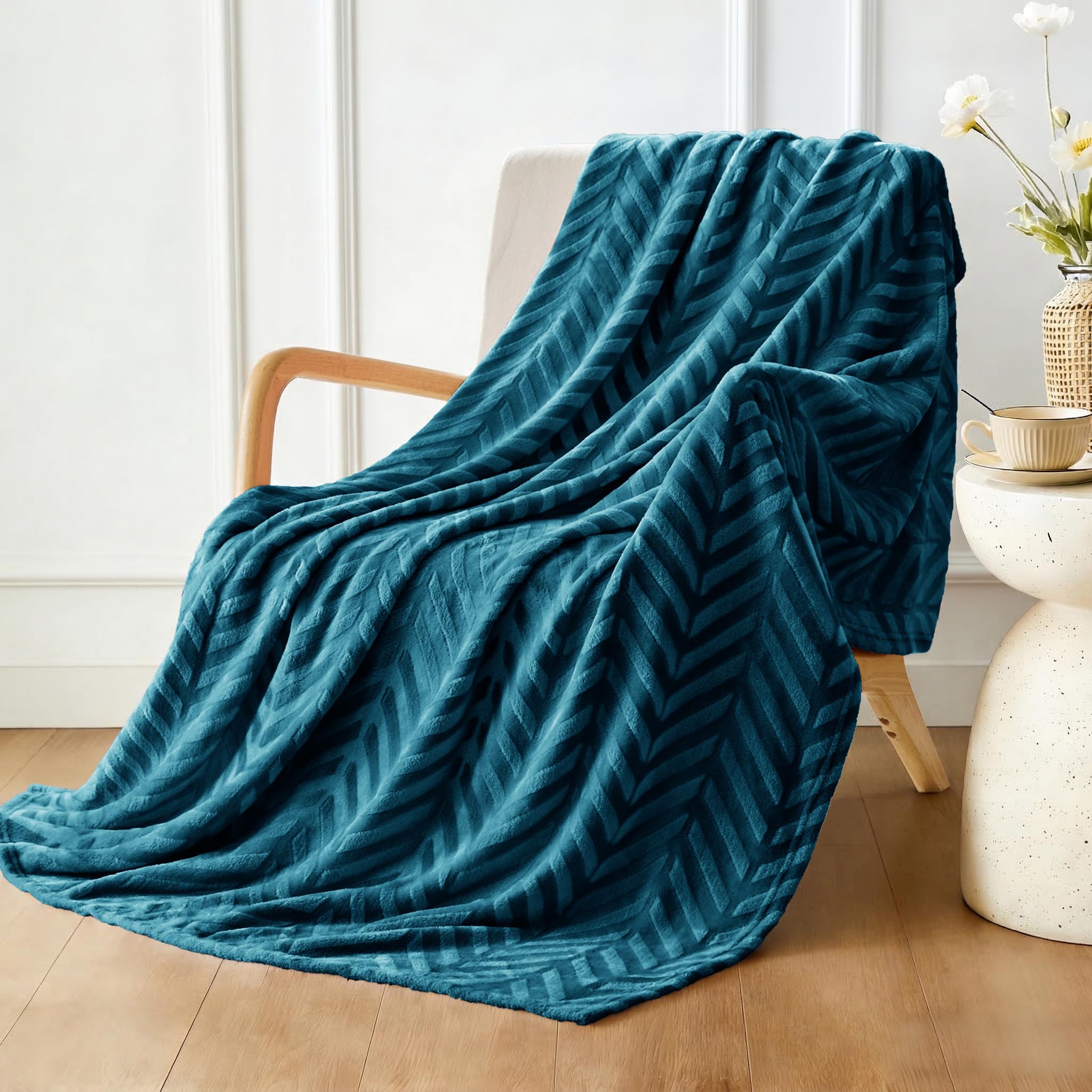 Whale Flotilla Flannel Fleece Throw Blanket for Sofa, 130x150 CM Soft Fluffy Velvet Sofa Blanket with Decorative Chevron Pattern for All Season, Warm and Lightweight, Teal — image 1