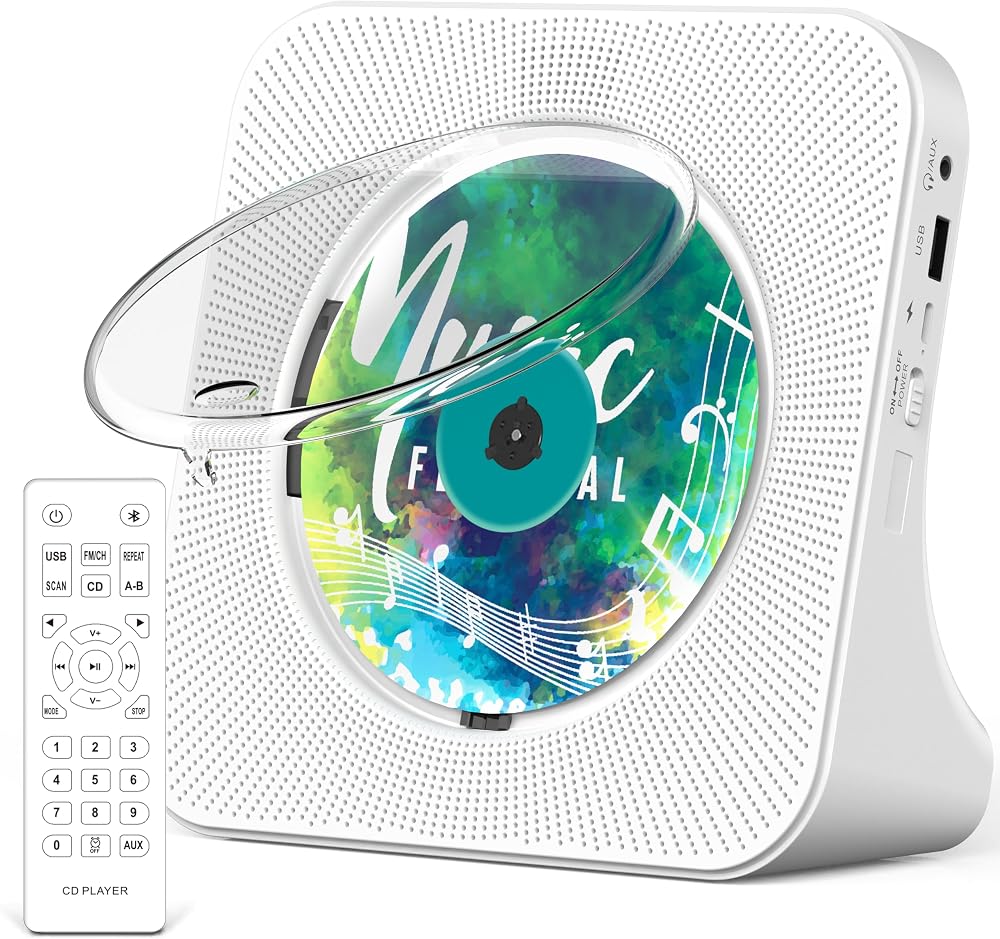 GREADIO Portable CD Player Bluetooth 5.0 Desktop w/ Speakers Remote FM USB