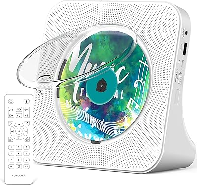 Greadio CD-Player Tragbar mit Bluetooth 5.0,CD-Musik-mit Fernbedienung,HiFi-Sound-Lautsprecher,Staubschutz,LED-Bildschirm,FM-Radio,unterstützt AUX/USB,Kopfhörerbuchse für Geschenk,Zuhause