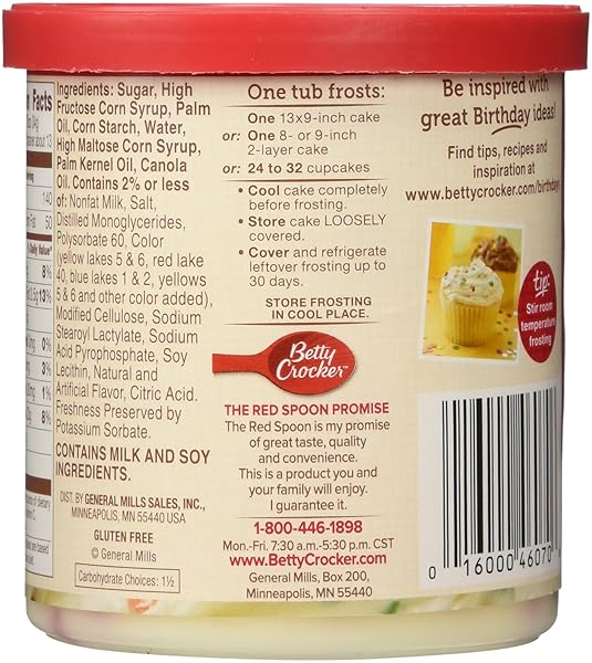 BETTY CROCKER ORIGINAL RAINBOW CHIP FROSTING, GLUTEN FREE, 16 OZ