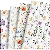AnyDesign Floral Wrapping Paper Wild Flowers Gift Wrap Paper Bulk Decorative Flower Plants Art Paper for Wedding Birthday Baby Shower DIY Craft Gift Packing, 19.7 x 27.6 Inch, Folded Flat, 8 Sheet