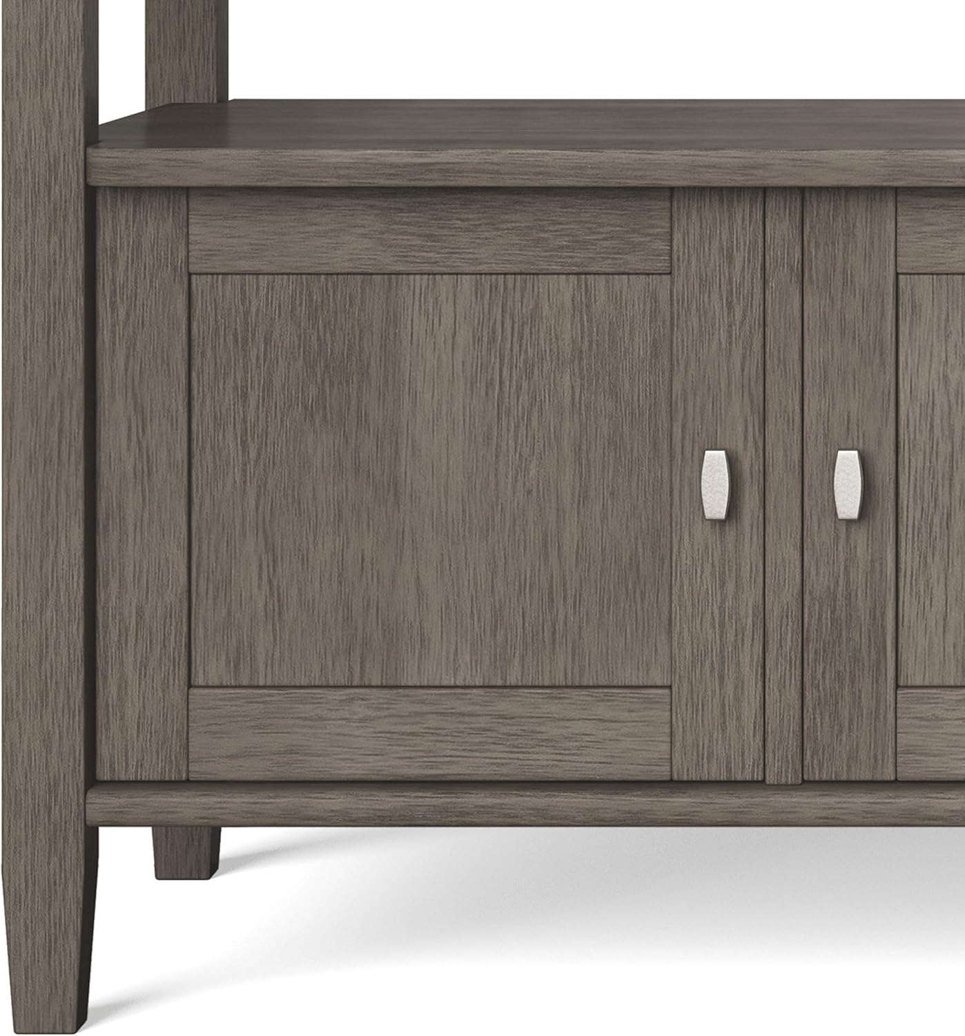 Simpli Home Warm SOLID WOOD 44 inch Wide Entryway Storage Bench with 3 Doors, Multifunctional, Rustic, in Farmhouse Grey: Furniture & Decor