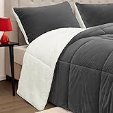 SunNewt Fluffy Gray Sherpa King Size Comforter Set 3 Pieces,Winter Warm Plush Reversible Down Alternative Comforter & 2 Pillow Shams,Thick Fuzzy Micromink Fleece Bedding Comforter Sets(Charcoal,King) | Soft, Warm Bedding