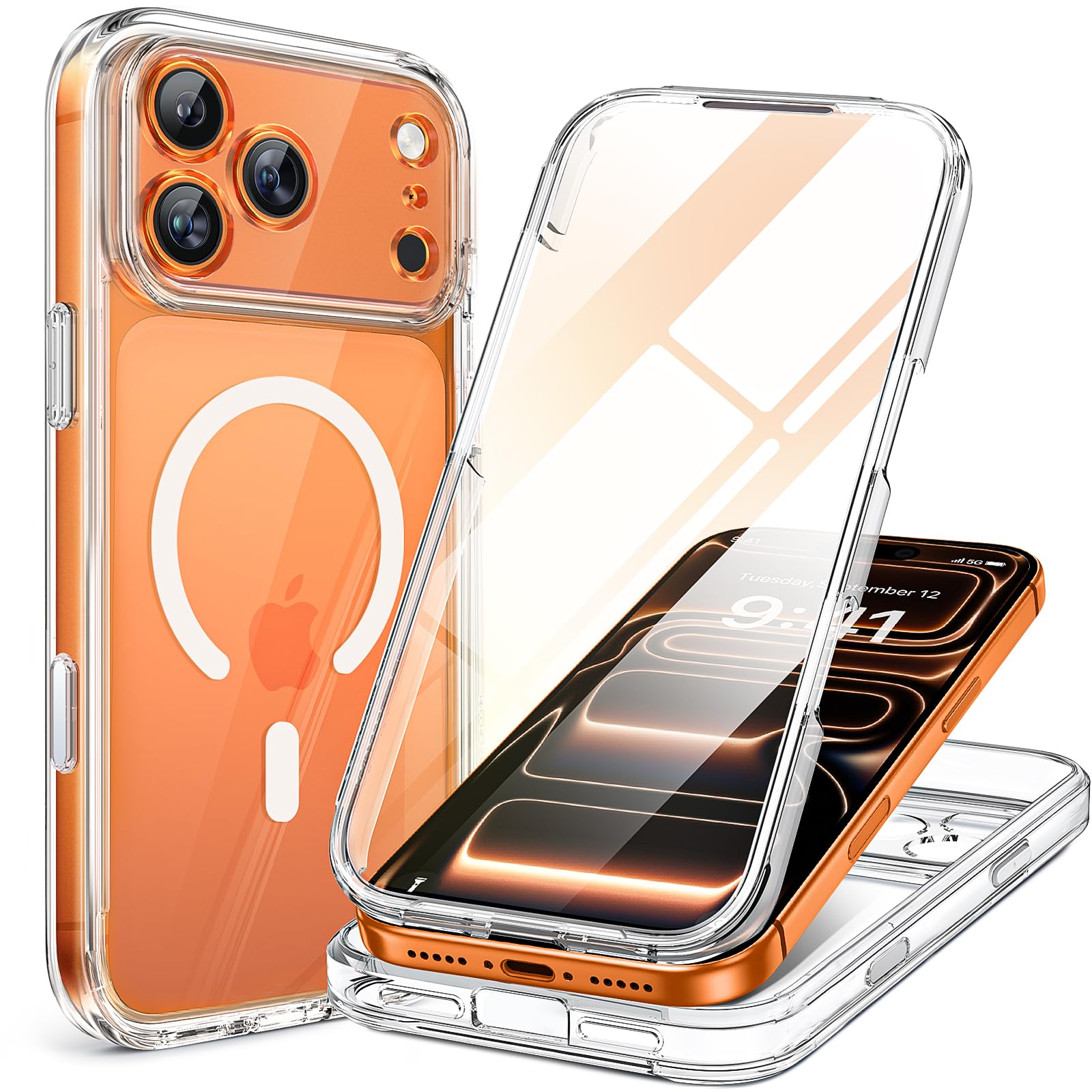 Photo 1 of Miracase Magnetic for iPhone 17 Pro Case 6.3" [Compatible with MagSafe] Full-Body Phone Case with Built-in Glass Screen Protector & Camera Control,Drop Proof iPhone 17 Pro Cover, Clear