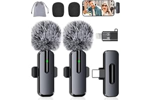 Professional Wireless Mini Microphone for iPhone - 2 Pack Lavalier bluetooth Microphone for Video Recording, 2 In 1 Noise Reduction Lapel Mic for Ipad, Android, Mini Mic for Content Creators Podcast