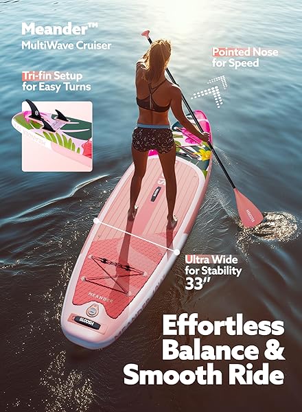 SLOOSH INFLATABLE STAND UP PADDLE BOARD, 10’6″ INFLATABLE PADDLE BOARDS WITH PREMIUM ACCESSORIES, NON-SLIP EVA DECK, ULTRA-LIGHT CARRY BAG, MEANDER SUP FOR YOUTH & ADULTS, TROPICAL SUNRISE