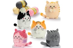 YWQZBHEMO Crochet Cat Kit for Beginners - Crochet Kit with Step-by-Step Video Tutorials, Learn to Crochet Kits for Adults, 5PCS Cat Crocheting Set