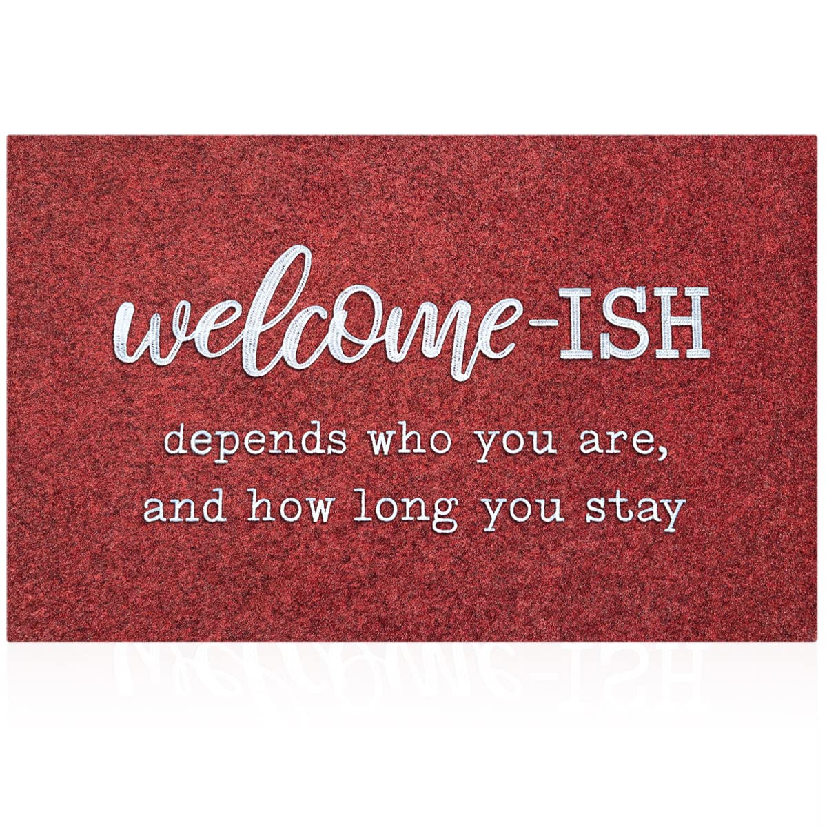 JJUUYOU Large Welcome Mat Low Pile Profile Indoor Rug Floor Mat Front Doormat, Welcome-ish Indoor Outdoor Door Rug Non Slip Absorbent Resist Dirt Entrance Rug for Entryway Patio, Wine Red 90X60CM