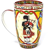 Scotland Piper Mug Cup with Scottish Red Celtic Knots Design and Highland Bagpipes by Royal Tara
