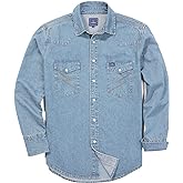 HISEA Men's Denim Shirt Long Sleeve Work Shirt Mens Regular Fit Button Down Shirts Cotton Work Shirts Washed Finish