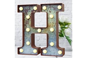 ELNSIVO LED Marquee Light Up Letters Industrial Vintage Style Lighted Letters Rust Metal Effect Marquee Letter with Lights Illumination Letter Signs for Christmas Wedding Birthday Party Home Cafe Bar Decor-H