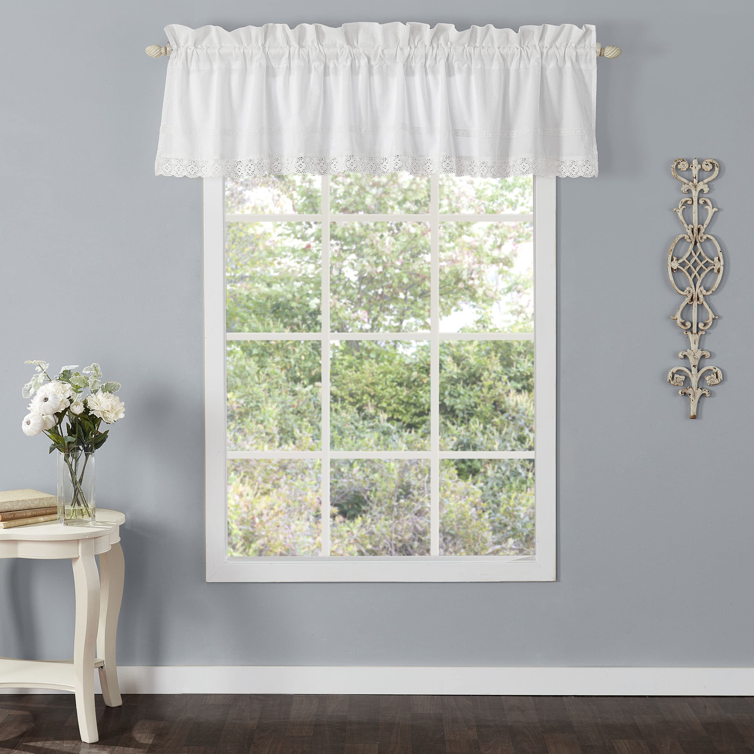 Laura Ashley Home 222802 Annabella Pole Top Valance, White, 86x15in