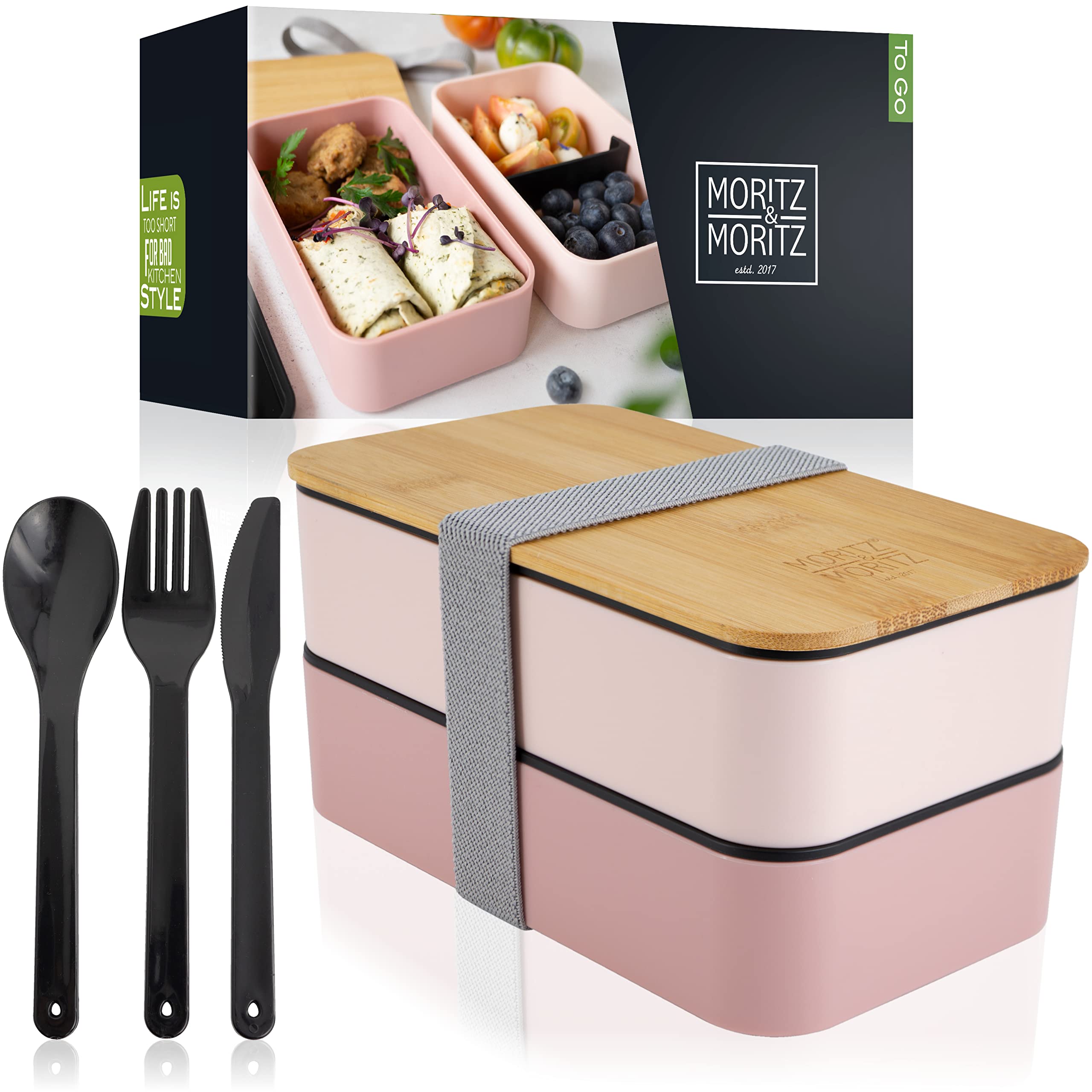 Moritz & Moritz Bento Box Pink - Perfect Lunch Boxes for Adults and Children - Lunchbox with compartments - ideal for work, school or travelling