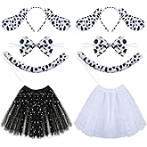 SATINIOR 2 Sets Puppy Dog Costume Animal Dalmatian Dog Costume Set Ear Headband Dalmatian Tutu Dress for Kids Girls Cosplay Party Costume Accessories