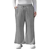FOREYOND Plus Size Sweatpants Women Flared Knit Pants with Pockets Drawstring Pull-on Casual Yoga Pants 1XL-6XL