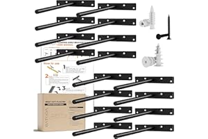 BATODA - 8" Floating Shelf Bracket Heavy Duty (16 pcs)–Solid Steel Blind Shelf Supports - Hidden Brackets for Floating Wood Shelves - Blind Shelf Support Shelving Mounting Hardware Included (Pack 16)