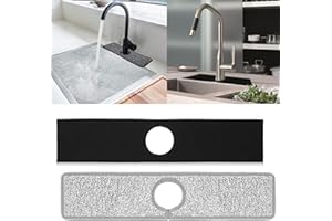 OVELUR 2Pcs Kitchen Sink Splash Guard, Faucet Mat for Kitchen Sink, Water Absorbent Pads Protector, Faucet Counter Sink for Kitchen, Bathroom, RV, Water Stains Preventer (Black&Gray)
