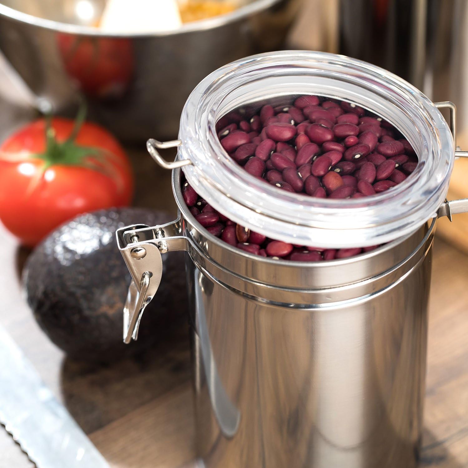 Airtight Canisters Sets for the Kitchen Stainless Steel - Beautiful for Kitchen Counter, Medium 64 fl oz, Food Storage Container, Tea Coffee Sugar Flour Canisters by SilverOnyx - Medium 64oz - 4 Piece: Home Improvement