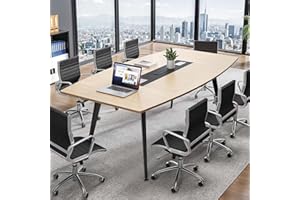 YITAHOME 6FT Conference Table with Power Outlets, 70.8 Inches Boat Shaped Meeting Table with Rectangle Grommet, Modern Seminar Table for Office Conference Room, Boardroom Desk, Light Wood Grain