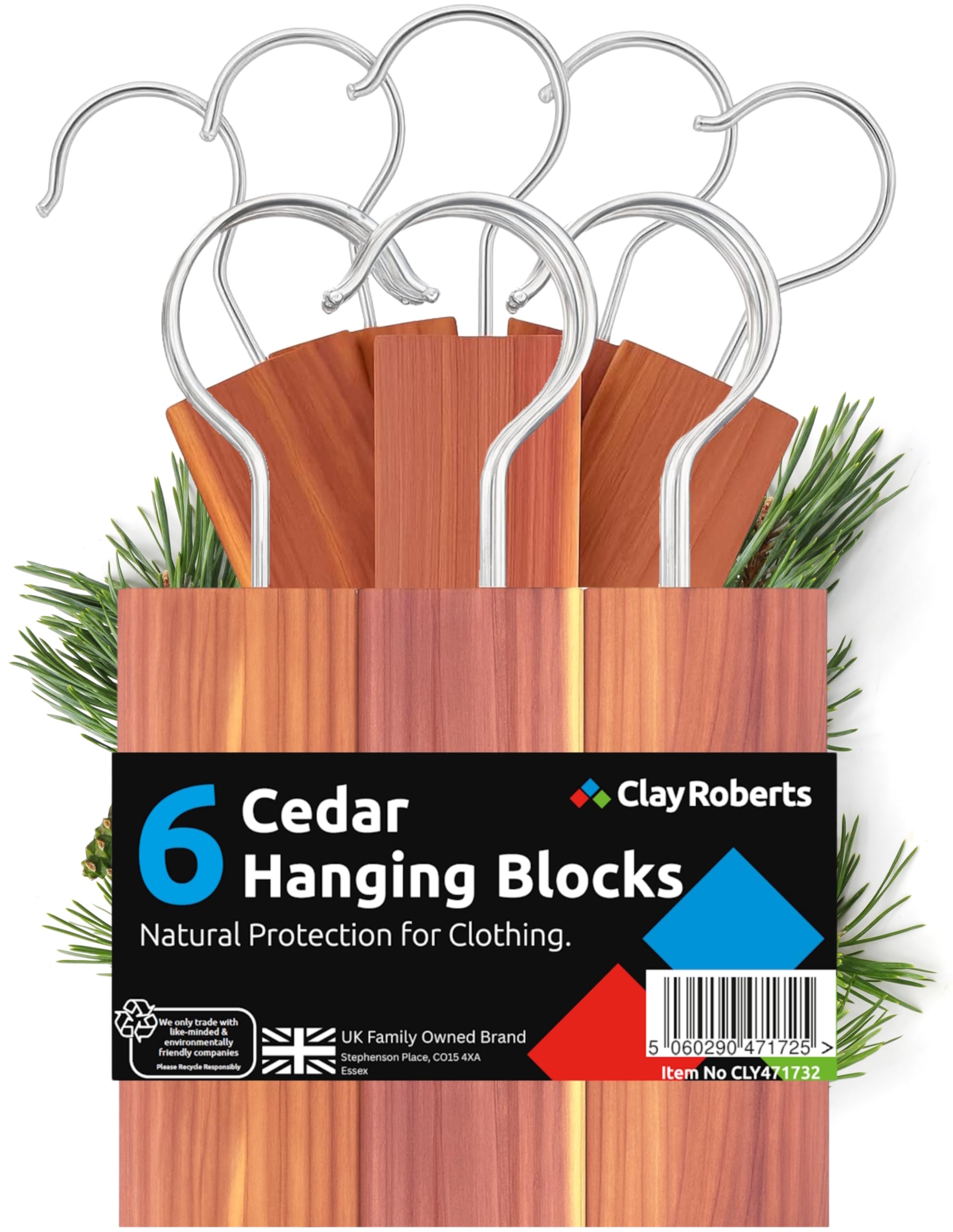 100% Natural Cedarwood Blocks for Wardrobe & Drawer – Chemical-Free Clothes Moth Repellent & Freshener, Pack of 6 Hanging Blocks – Wardrobe Storage Protection