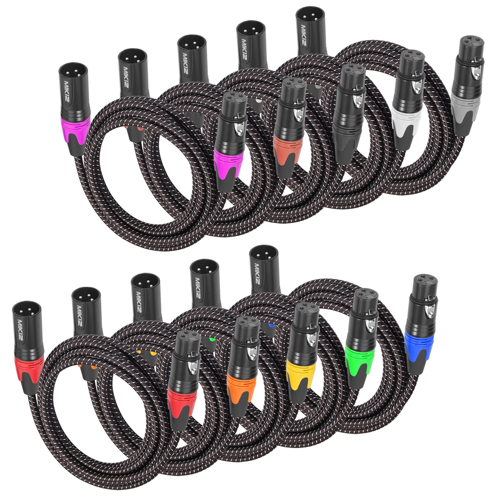 MIKIZ XLR Cables Braided 10ft 10 Packs 3 Pins XLR Male to Female Patch Cables Image