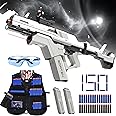SOFITEN Toy Gun Automatic Sniper Rifle Tactical Vest Toy Foam Blaster with 150 Darts IR and Flashlight Foldable Stock The Shooting Activity Game for Kids Age 8-12 Gifts for Birthday Xmas