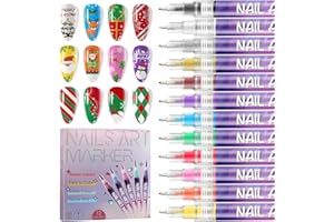 12 Colors Nail Art Pens Kit EBANKU 0.5MM Ultra-Fine Tip 3D Nail Polish Pens Quick-Dry Acrylic Paint Pens Nail Markers Dotting Tools for Home & Salon Manicure