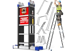 QUIETEX 7 in 1 Ladder 19.7ft Multi-Purpose Extension Ladders, Folding Adjustable Aluminium Telescoping Step Folding Ladder 330lbs