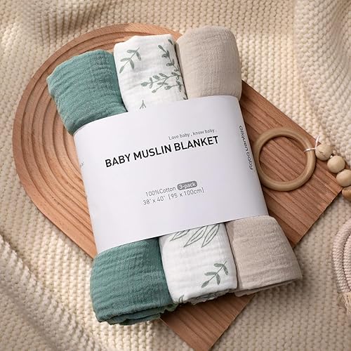 Muslin Swaddle Blankets for Newborn, Pack Breathable Soft