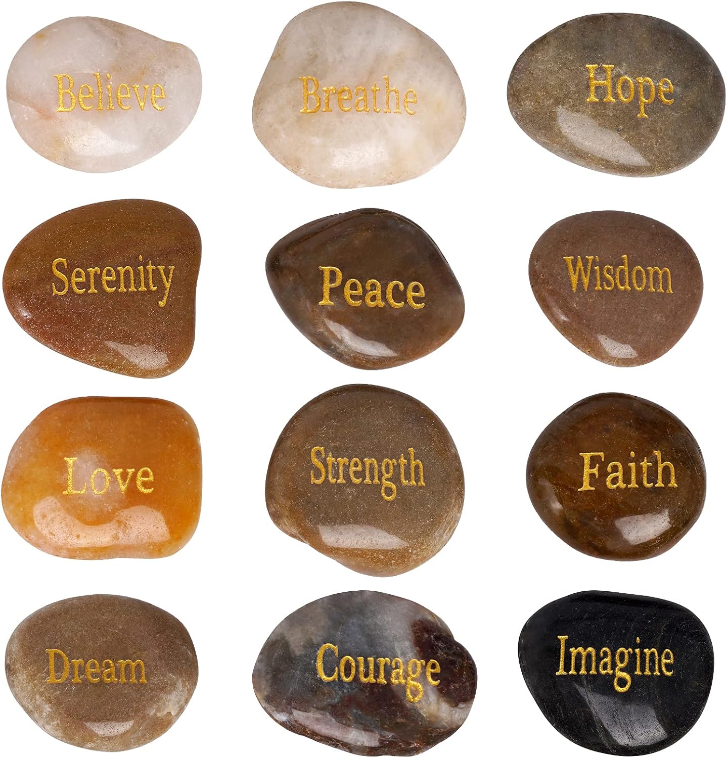Indoor Fountains & Accessories - tiggell 12 Pieces Inspirational Stones Natural Engraved Faith Rocks 12 Different Words Encouragement Amulets Gift for Prayer Friends and Family Religious Home Decor