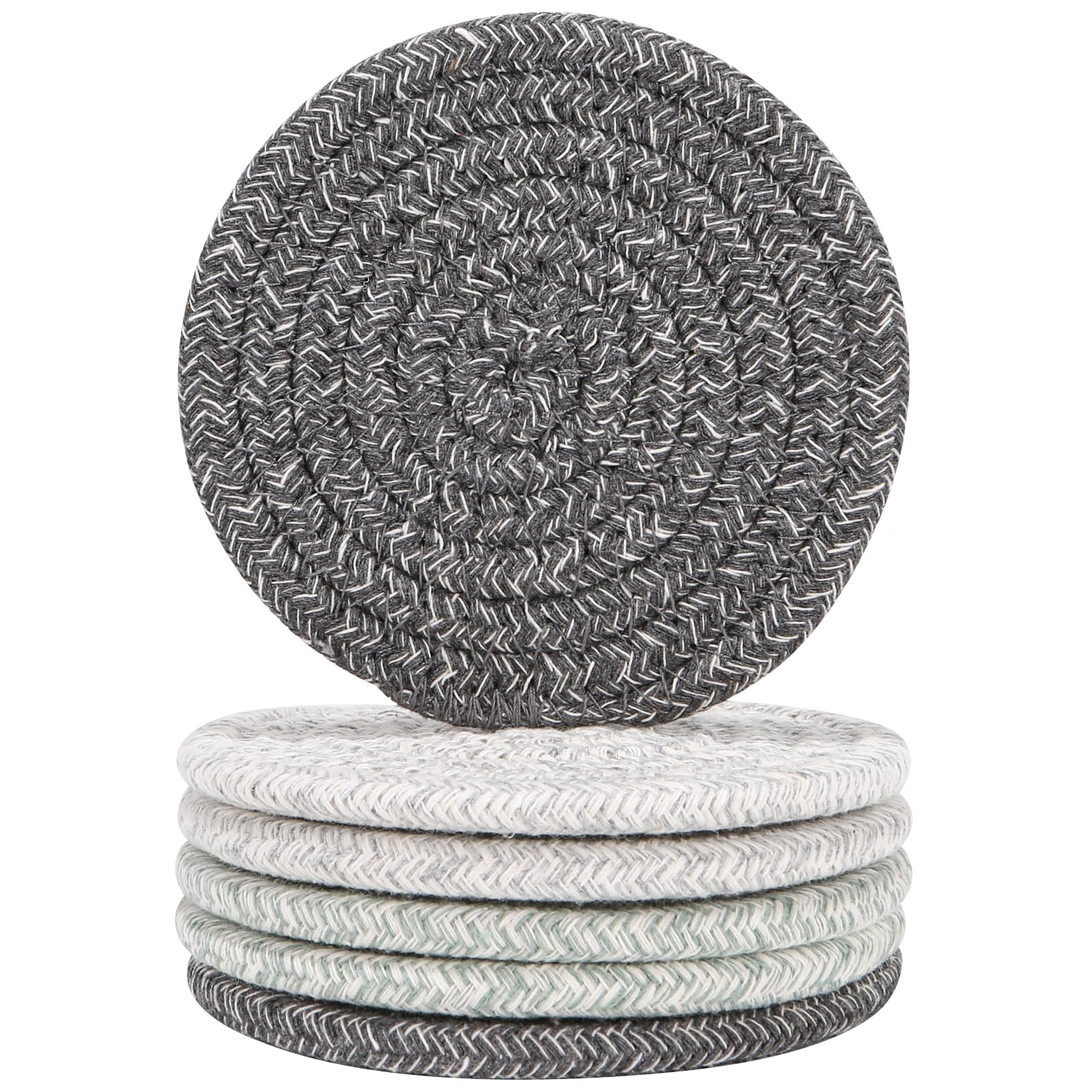Absorbent Coasters for Drinks Set of 6, Woven Coaster Set, Soft Washable Drink Coasters,Small Cute Braided Placemats (3colors)