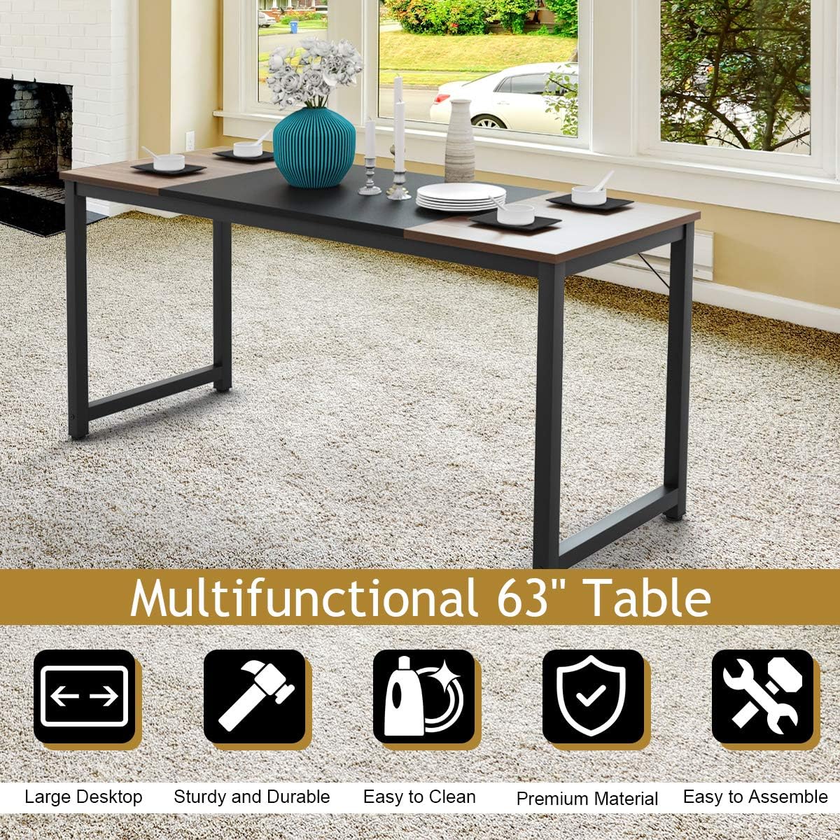 Giantex Wood Dining Table Rectangular Kitchen Table Modern Home Furniture 63 Lx31 5 Wx30 H Black