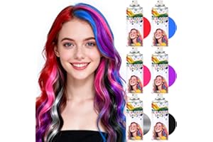 YABACADO 6 Pack Hair Spray,Purple red pink black blue and gray hair spray temporary for Women Kids Men, Washable Temporary Hair Dye Spray,For Cosplay Christmas Party, Halloween Crazy Hair Day