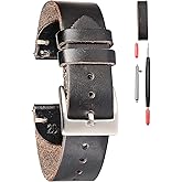 hemsut h Leather Watch Bands for Men, Horween Quick Release Leather Watch Strap Vintage Watch Replacement Wrap of 18mm, 20mm, 22mm