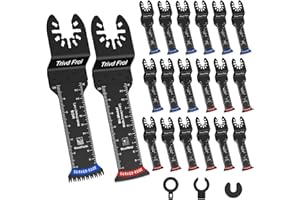 TRIVD FROL 20 PCS Extra Long Oscillating Saw Blades, Curved Edge Bi-Metal and Japanese Teeth Multitool Blades Precise Cut for Wood Plastic Nails Metal, Multi Tool Blades Kits Fit Dewalt Milwaukee Bosch 70MM