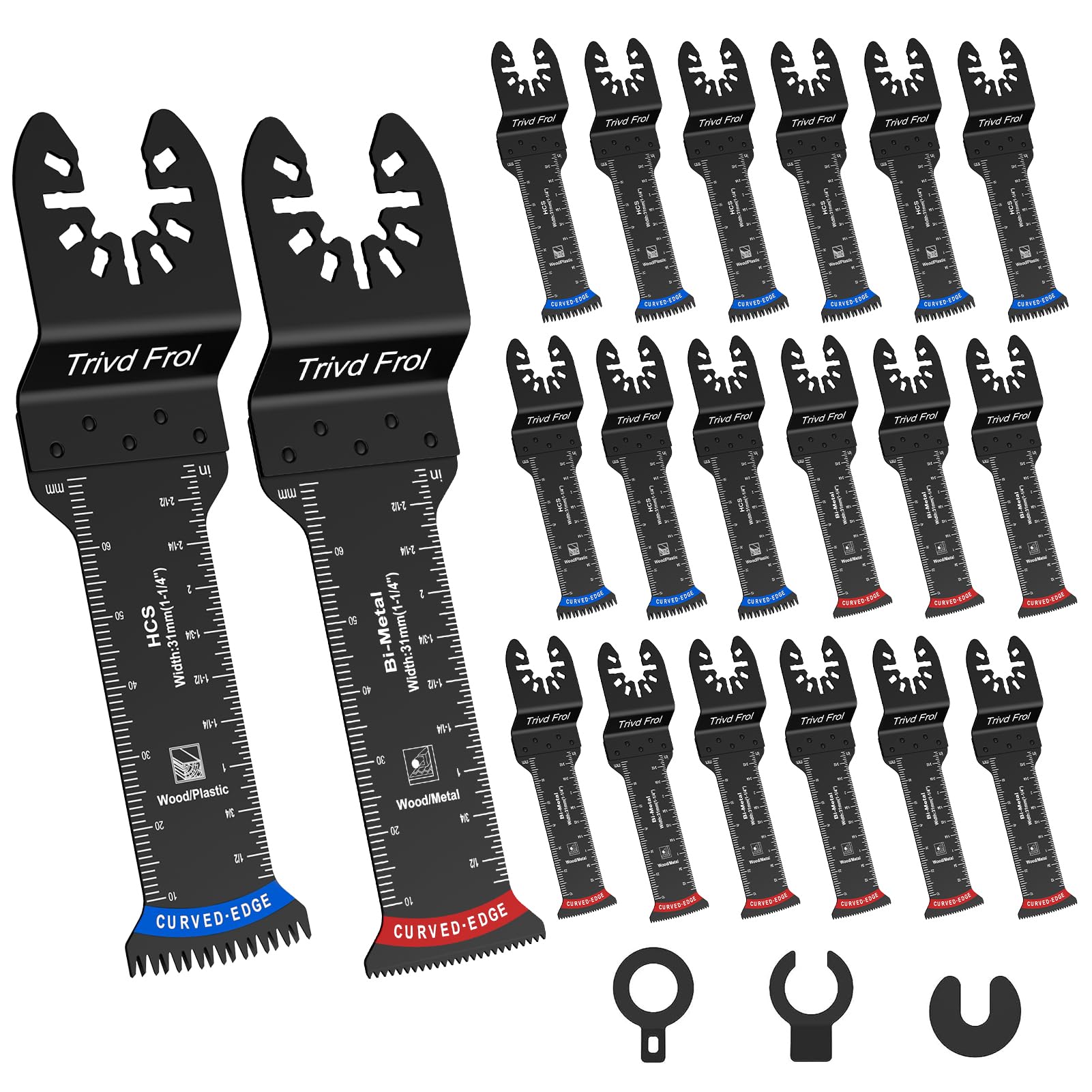 Photo 1 of 20 PCS Extra Long Oscillating Saw Blades, Curved Edge Bi-Metal and Japanese Teeth Multitool Blades Precise Cut for Wood Plastic Nails Metal, Multi Tool Blades Kits Fit Dewalt Milwaukee Bosch 70MM