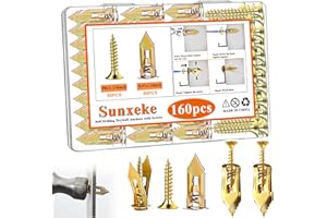 Sunxeke 160 Pcs Self Drilling Drywall Anchors with Screws,80 Sheetrock Anchors (0.47x1.18 Inch) & 80 Zinc Expansion Screws,20